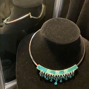 Vintage necklace silver and made adjustable teal